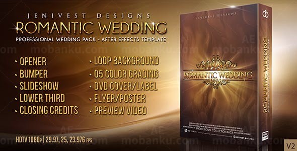 金色粒子文字浪漫的婚礼AE模板