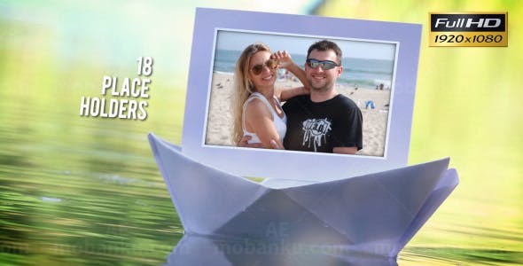 纸船上相片展示婚礼旅游视频AE模板