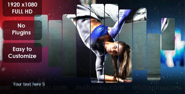 红色和蓝色背景相片展示AE模板