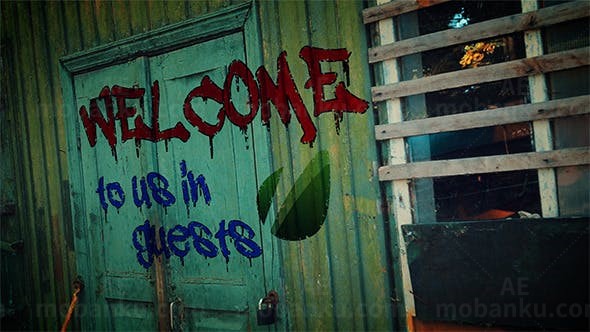 废墟内文字展示恐怖标题AE模板