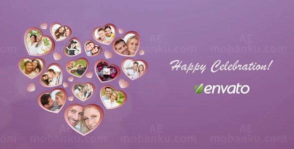 光效过渡心型相框婚礼AE模板