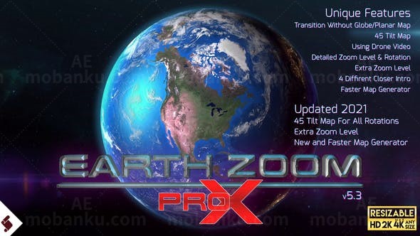 卫星定位地球变焦缩放AE模板