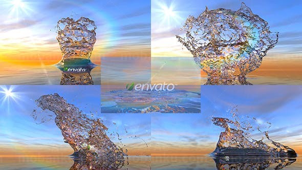 水浪飞溅LOGO标志展示演绎AE模板