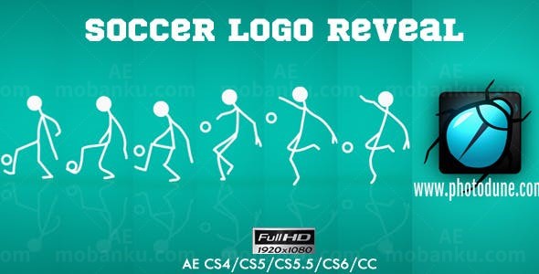 卡通人踢足球LOGO展示AE模板