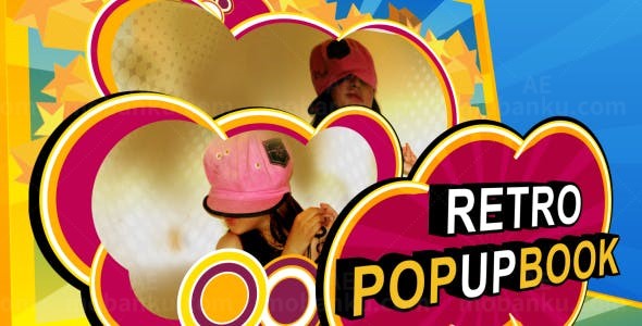 卡通风格弹出图片卡效果展示AE模板