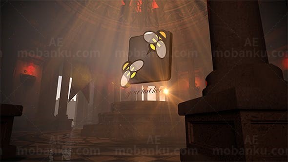 三维寺庙空间旋转标志AE模板