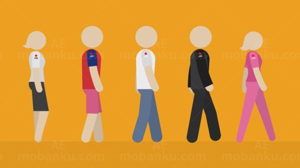 卡通角色行走循环动画AE模板