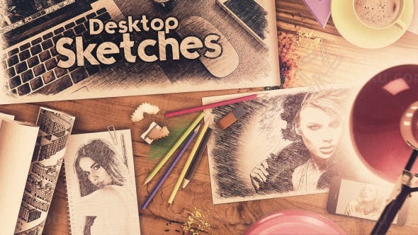 桌面照片素描动画展示AE模板