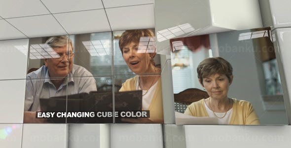 三维网格翻转切换展示视屏AE模板