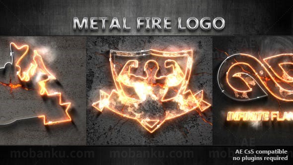 金属火焰动画标志AE模板