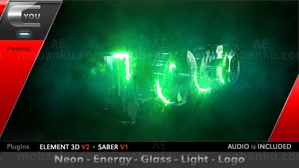 玻璃质感霓虹光效动画标志AE模板