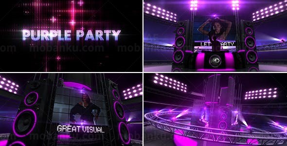 紫色光效网格大屏派对幻灯片AE模板