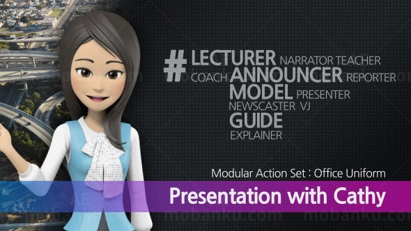 三维卡通商务女孩解说动画AE模板