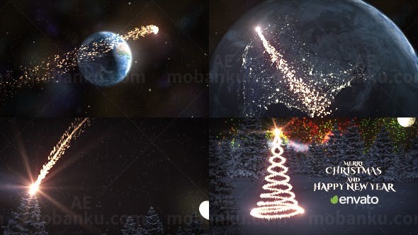 粒子环绕地球圣诞片头AE模板