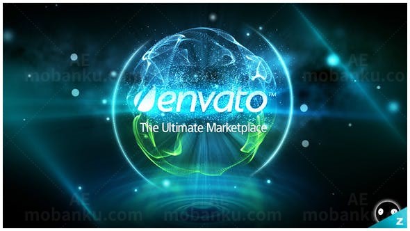 心脏跳动节奏粒子光球揭示标志AE模板