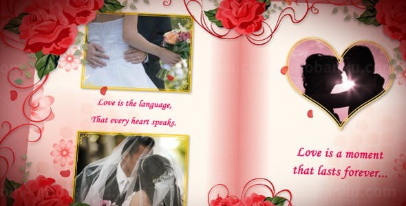 红玫瑰相册翻页效果展示婚礼照片AE模板