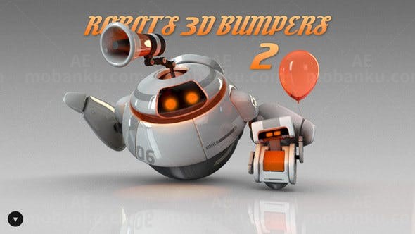 卡通风格三维简洁机器人揭示标志AE模板