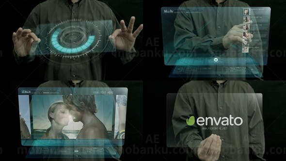 手势操作未来全息面板切换效果AE模板