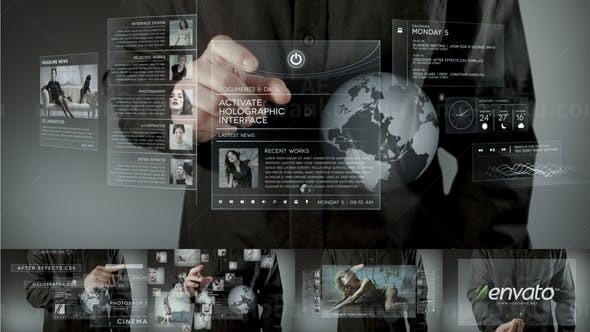 手势操作未来三维全息投影界面展示AE模板