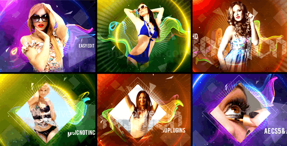 多彩形状时尚流体彩带片头AE模板