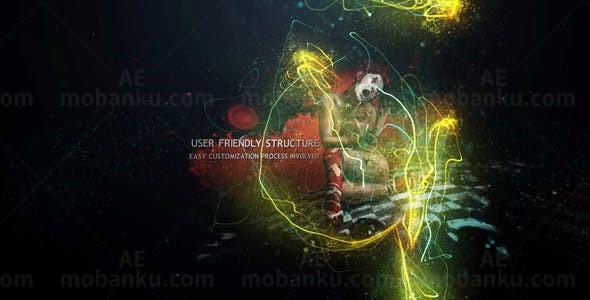 抽象粒子效果缠绕线条转场过渡AE模板