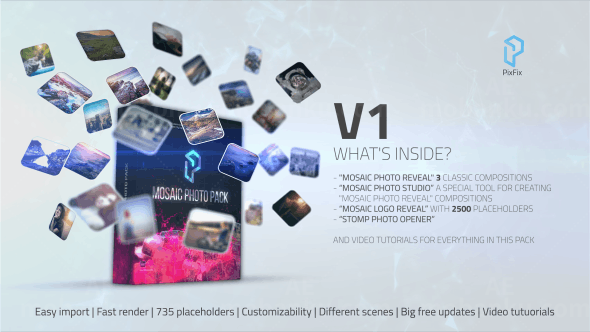 照片堆叠网格展示AE模板