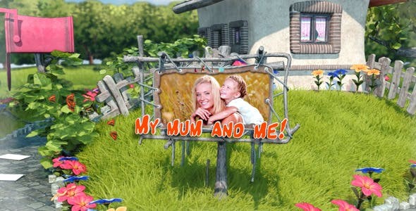 三维卡通乡村背景儿童生日场景照片展示AE模板