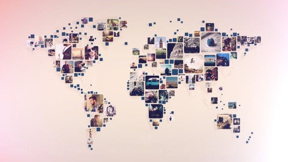 世界地图形状照片排版AE模板