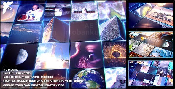 三维方块翻转照片墙展示AE模板