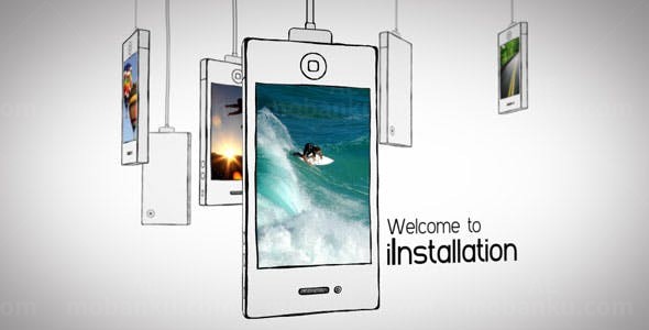 三维手绘悬挂手机展示图片AE模板