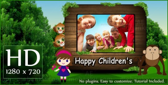 卡通风格快乐儿童节照片视频展示AE模板