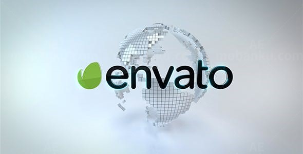 三维方块地球Logo演绎动画AE模板