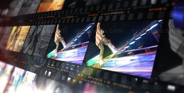 影带画廊切换图片视频展示AE模板