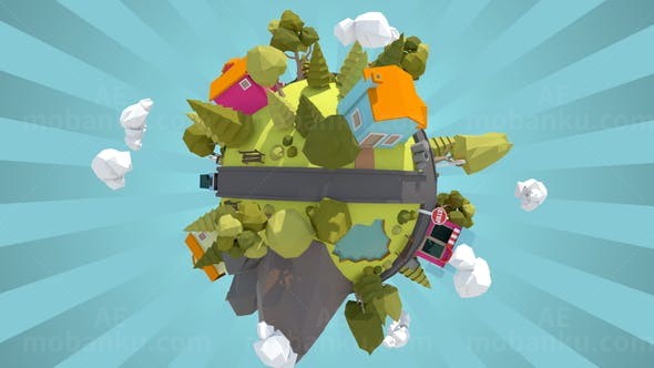 三维卡通星球城市动画AE模板