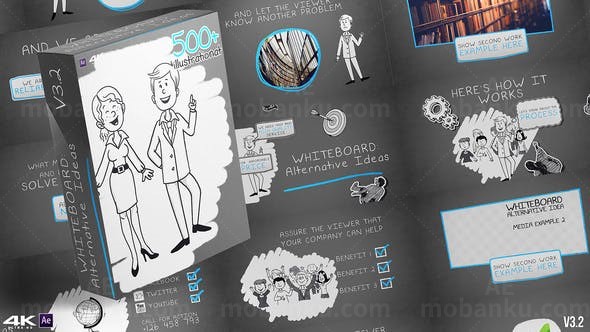 白板手绘卡通元素包AE模板