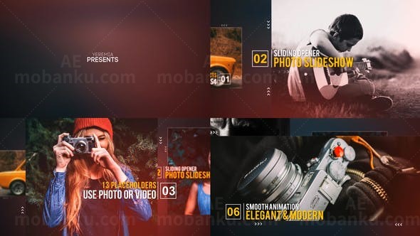 空间感推拉幻灯片开场AE模板