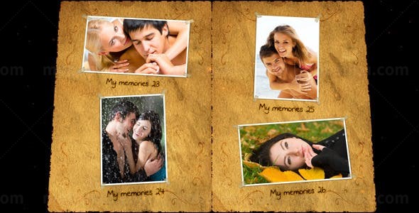 优雅浪漫金色相册翻页粒子消融揭示素描效果AE模板