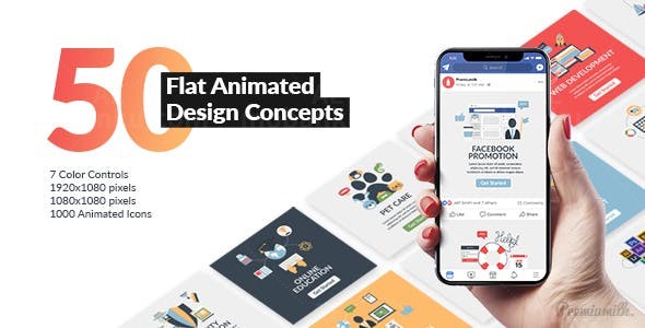 50组扁平化MG场景动画片头AE模板