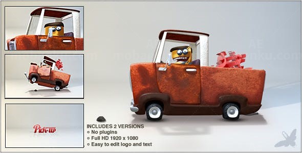 搞笑卡通人物卡车Logo演绎动画AE模板
