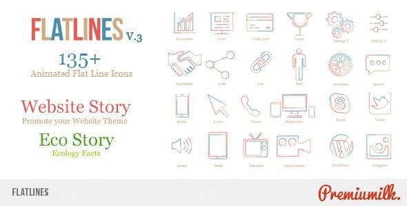 扁平化线条生长ICON图标MG动画AE模板