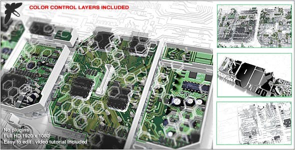 数字电路板构建标志动画AE模板