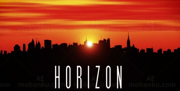 晚霞天际线城市剪影效果揭示标题AE模板