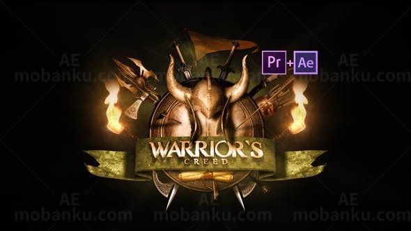 史诗幻想头盔标志展示AE模板