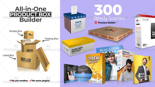 AE模板/脚本-300种盒子场景书籍食品药品纸盒礼品盒预设
