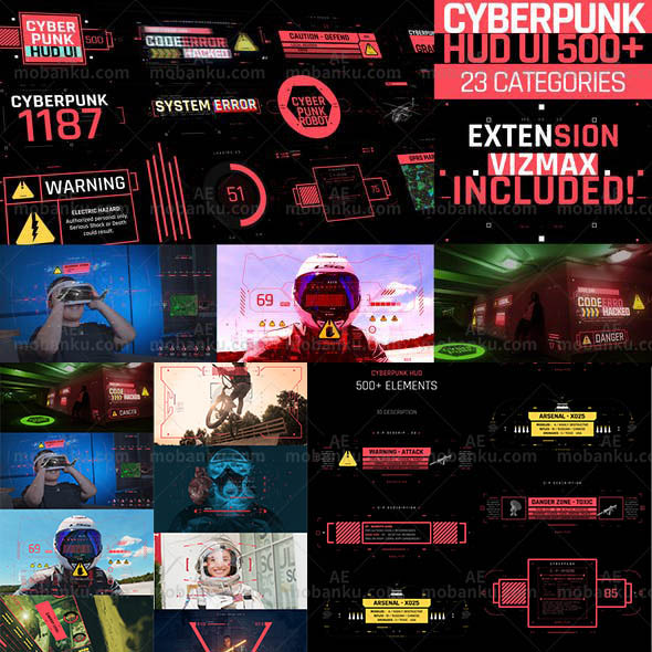 AE脚本-500+赛博朋克科技感HUD用户界面动画预设 Cyberpunk UI