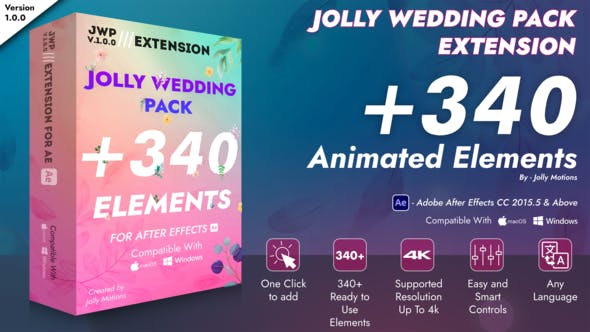 AE脚本-340组婚礼文字标题背景包装元素包 Jolly Wedding Pack