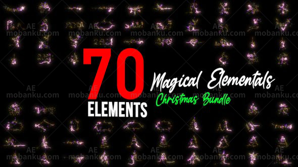 70个圣诞节日装饰元素魔法粒子4K视频素材