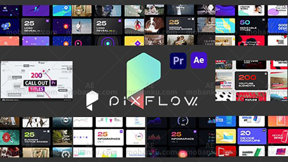 AE/PR脚本-Pixflow合集1000+社交字幕条文字标题排版标注图形背景动画