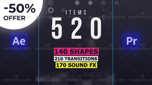 AE/PR脚本-520组MG图形形状元素动画转场音效预设 破解版