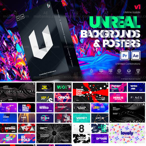 AE脚本+PR预设-抽象时尚活动海报文字排版背景动画元素包